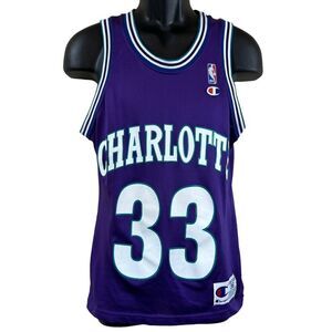 Vintage 90s Champion Charlotte Hornets Alonzo Mourning Jersey